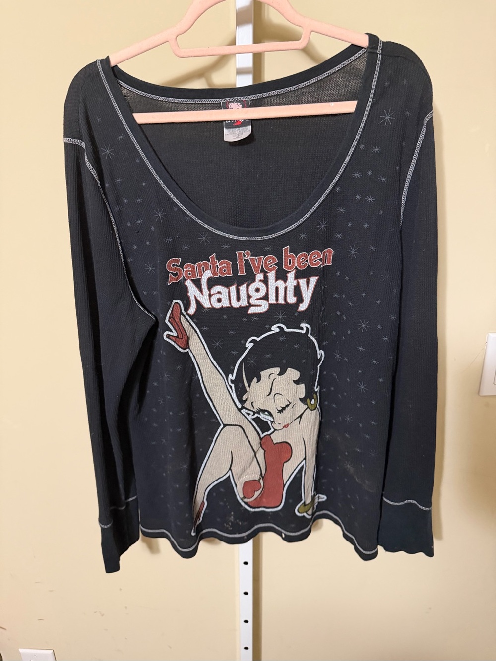 Betty Boop Black Long Sleeve Scoop Neck 'Santa I've Been Naughty' Top